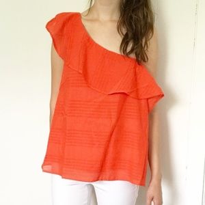 J.O.A. Red ruffle shoulder tank top